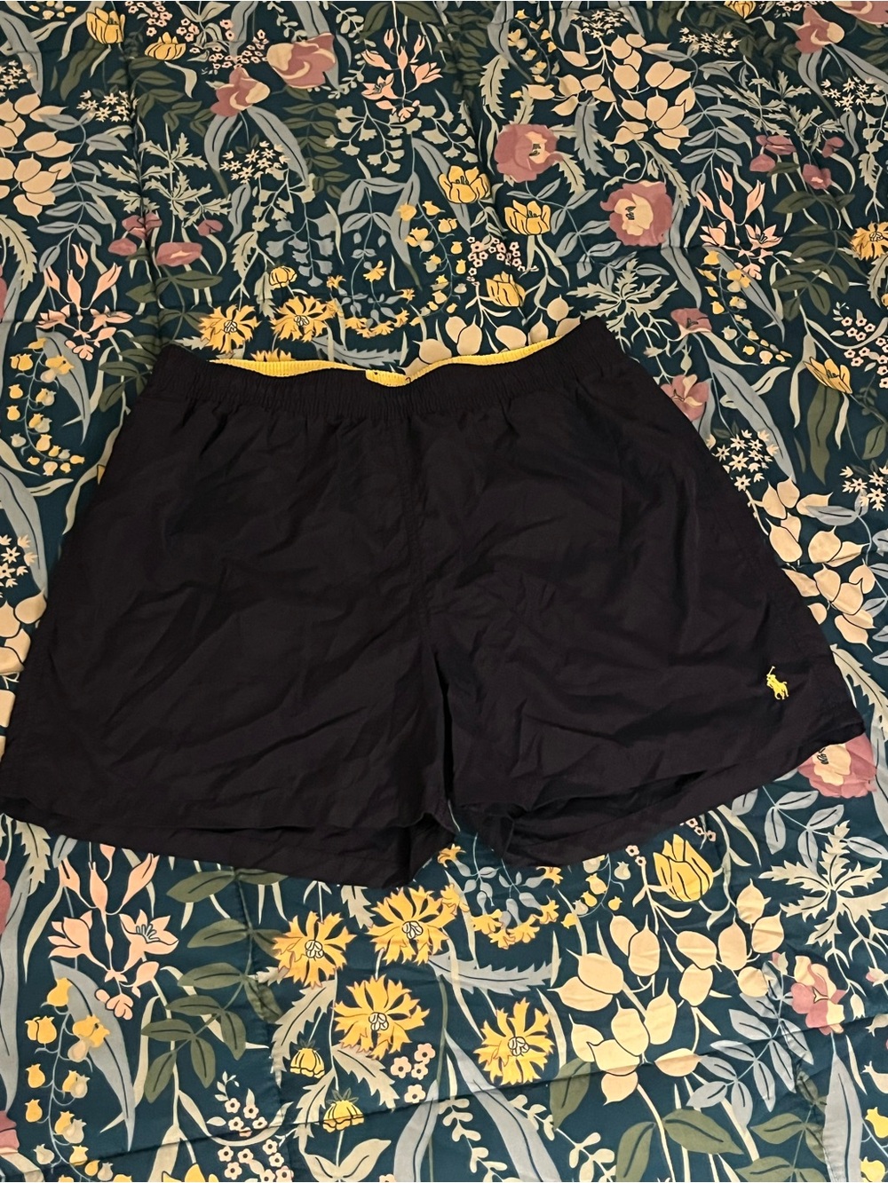 Polo Ralph Lauren Men’s Navy Swim Trunks with Yellow Logo Size Large